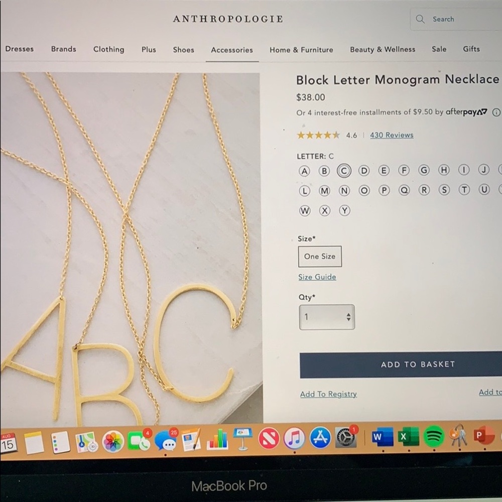 Anthropologie Gold Letter C Pendant Necklace - Picture 3 of 4